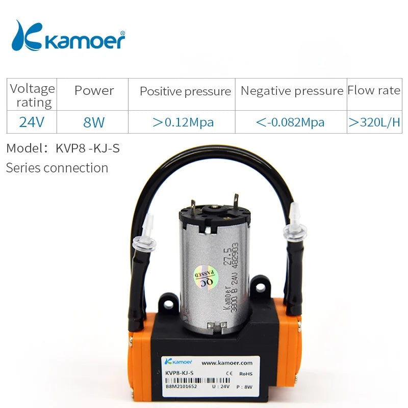 Kamoer 5-8L/min KVP8 Micro Diaphragm Vacuum Pump12V 24V Brush Motor High Negative Pressure 0.082Mpa Suction Pump Air Pump