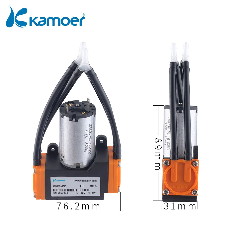 Kamoer 5-8L/min KVP8 Micro Diaphragm Vacuum Pump12V 24V Brush Motor High Negative Pressure 0.082Mpa Suction Pump Air Pump