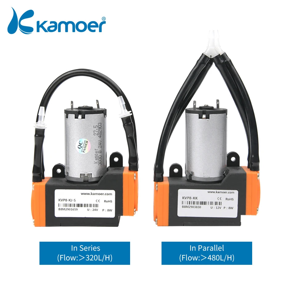 Kamoer 5-8L/min KVP8 Micro Diaphragm Vacuum Pump12V 24V Brush Motor High Negative Pressure 0.082Mpa Suction Pump Air Pump