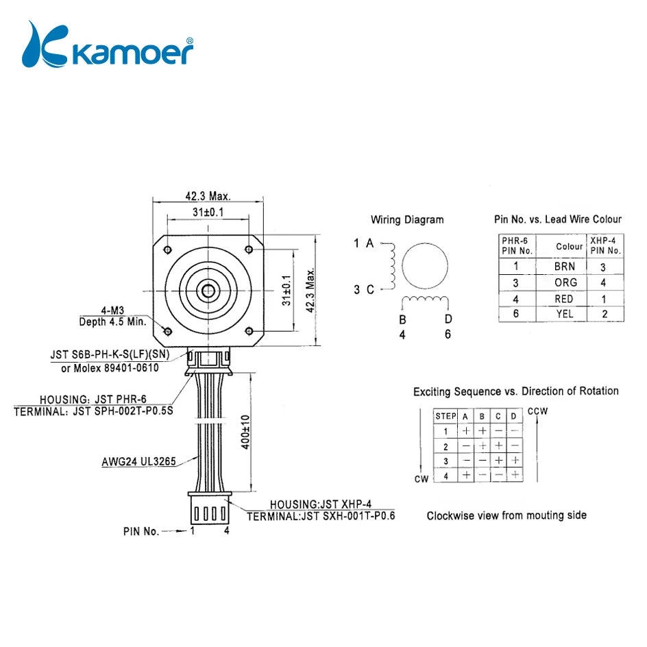 Kamoer 400ml/min KPHM400 Peristaltic Pump 24V Stepper Motor High Precision Self-priming Pump Adjustable Speed Dosing Pump BPT