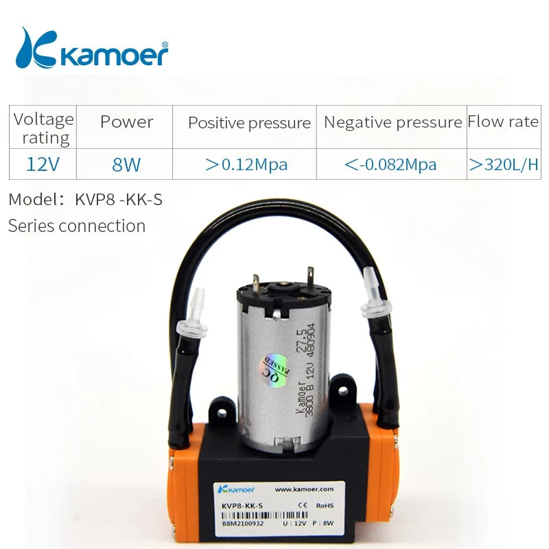 Kamoer 5-8L/min KVP8 Micro Diaphragm Vacuum Pump12V 24V Brush Motor High Negative Pressure 0.082Mpa Suction Pump Air Pump