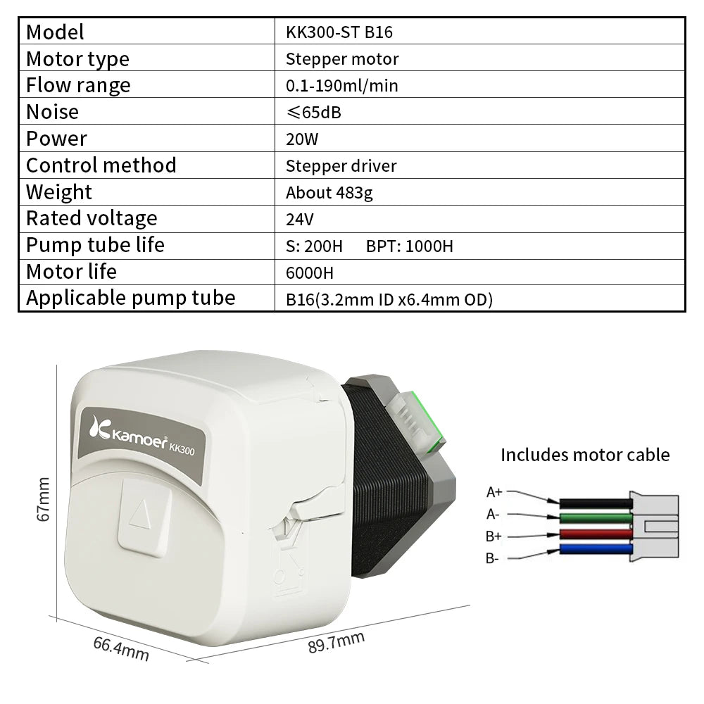 Kamoer 1-315ml/min KK300 24V Peristaltic Pump Stepper Motor Self-priming Pump with Transformers Pump Head Laboratory Dosing Pump