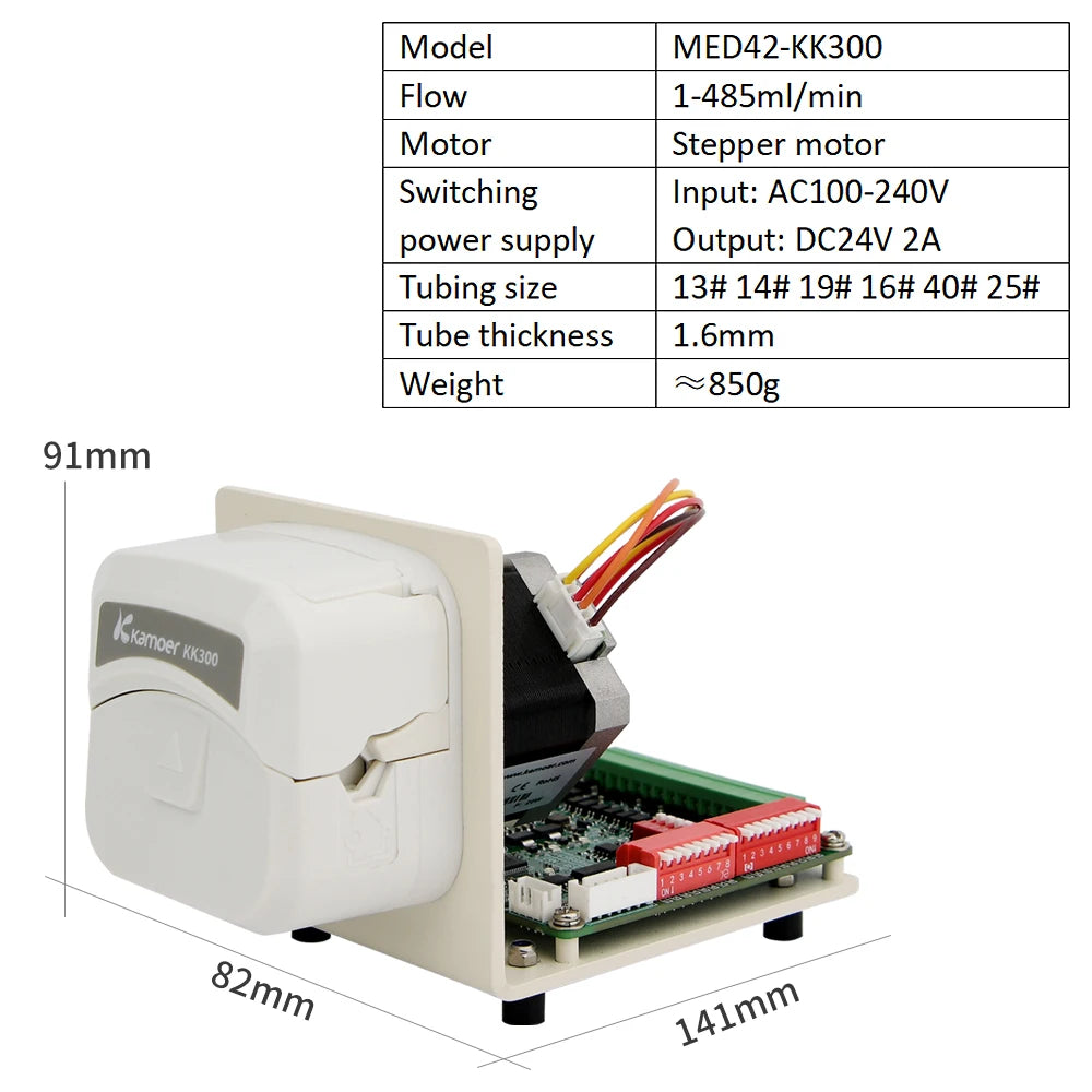 Kamoer 1-315m/min MED42-KK300 High Flow Embedded Peristaltic Pump 24V Stepper Motor Adjustable Dosing Pump Support CAN/RS485