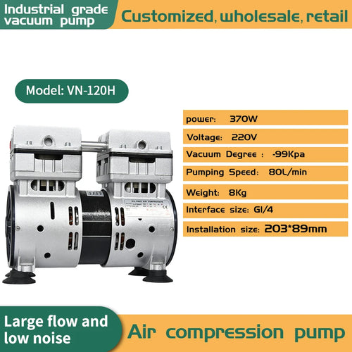 220V 80L/Min Silent Oil-Free Vacuum Pump Negative Pressure Twin Piston High flow Lab Vacuum Pump   VN-120H