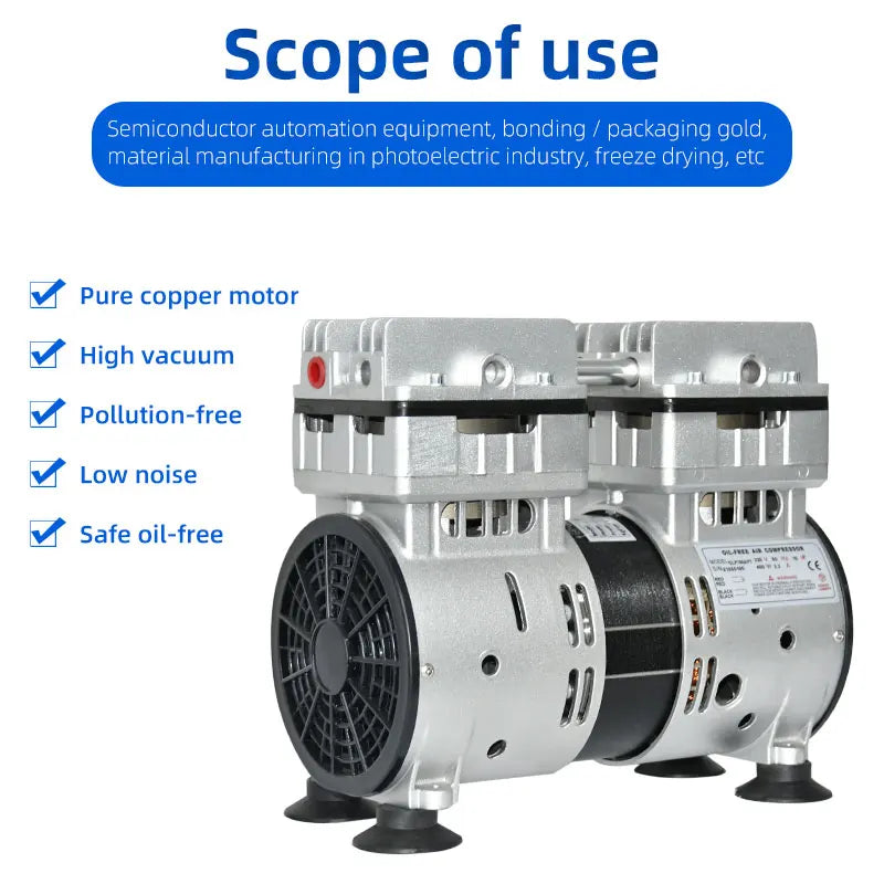 220V 80L/Min Silent Oil-Free Vacuum Pump Negative Pressure Twin Piston High flow Lab Vacuum Pump   VN-120H