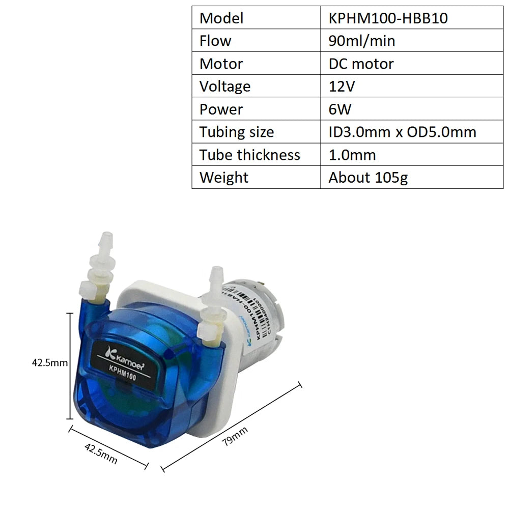 Kamoer 0-180ml/min KPHM100 Peristaltic Pump 24V DC Motor Zero-pollution Self-priming Pump for Lab and Dishwasher