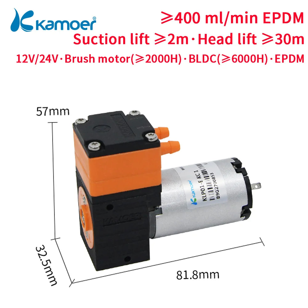 Kamoer 400ml/min KLP01 Mini  High Flow Diaphragm Liquid Pump 12V 24V DC Motor Liquid Pressure 3 Bar 62dB for Lab and Waste Water