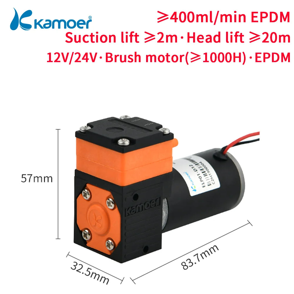 Kamoer 600ml/min ELP02 Diaphragm Liquid Pump 24V/12V DC Motor Liquid Pressure 0.2Mpa Self-priming Pump