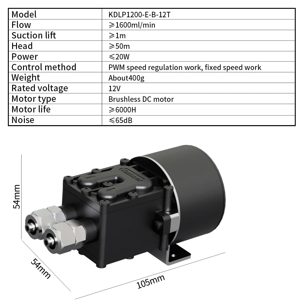 Kamoer 1.6L/min KDLP1200 Micro Diaphragm Liquid Pump 12V 24V Brushless Motor Self-priming Pump Liquid Pressure 0.3Mpa for Inkjet