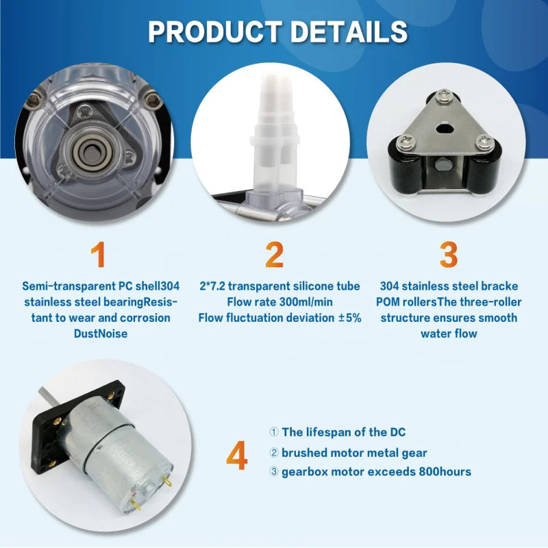 Peristaltic Pump DC 12V/24V 500ml/min  Dosing Pump For Vacuum Aquarium Lab Analytical