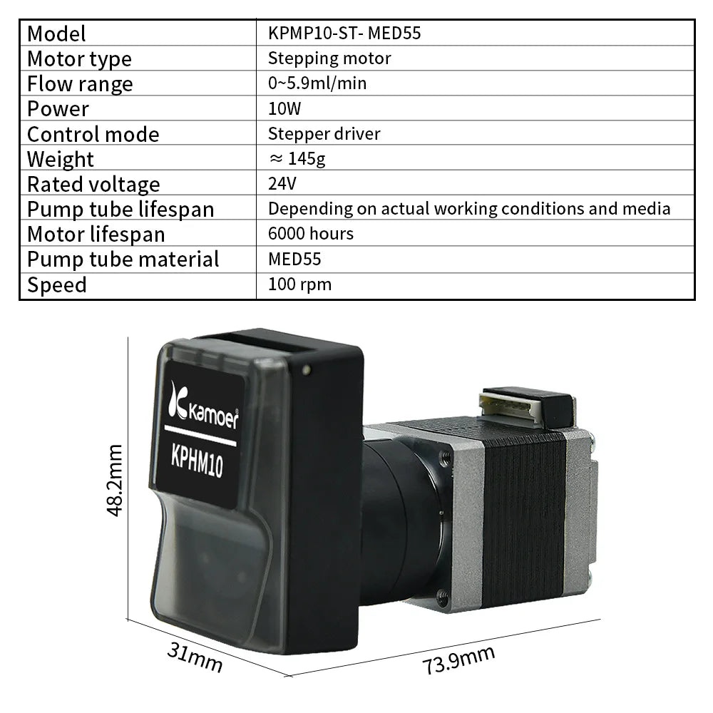 Kamoer 0~5.9ml/min KPMP10 Peristaltic Pump 24V with 28 Stepper Motor Self-priming Pump 4 Rotors High Precision Dosing Pump
