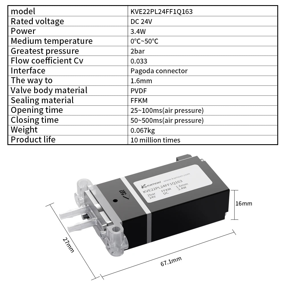 Kamoer 1/16" KVEB 12V Micro Solenoid Valve 24V Water Valve Air Valve Three-way Direct-acting Control Valve