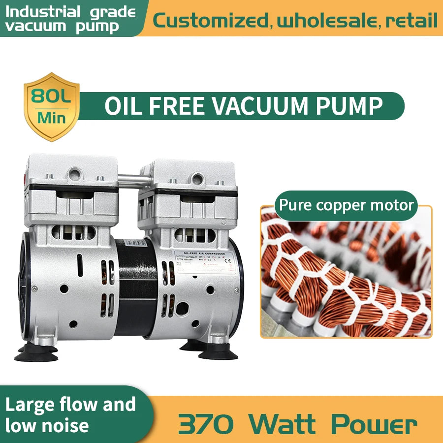 220V 80L/Min Silent Oil-Free Vacuum Pump Negative Pressure Twin Piston High flow Lab Vacuum Pump   VN-120H