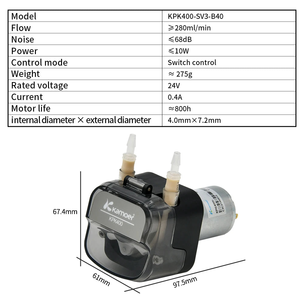 Kamoer 400ml/min KPK400 High Flow Peristaltic Pump 12V 24V DC Motor Self-priming Pump BPT Tubing Dosing Pump for Lab
