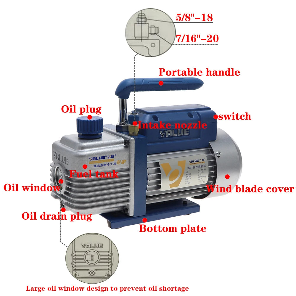 VALUE FY-1C-N Vacuum Pump Laboratory Pump Vacuum 220V 150W 3.6m³/h Silent Refrigerant Vacuum Pump Small Single-stage Pump