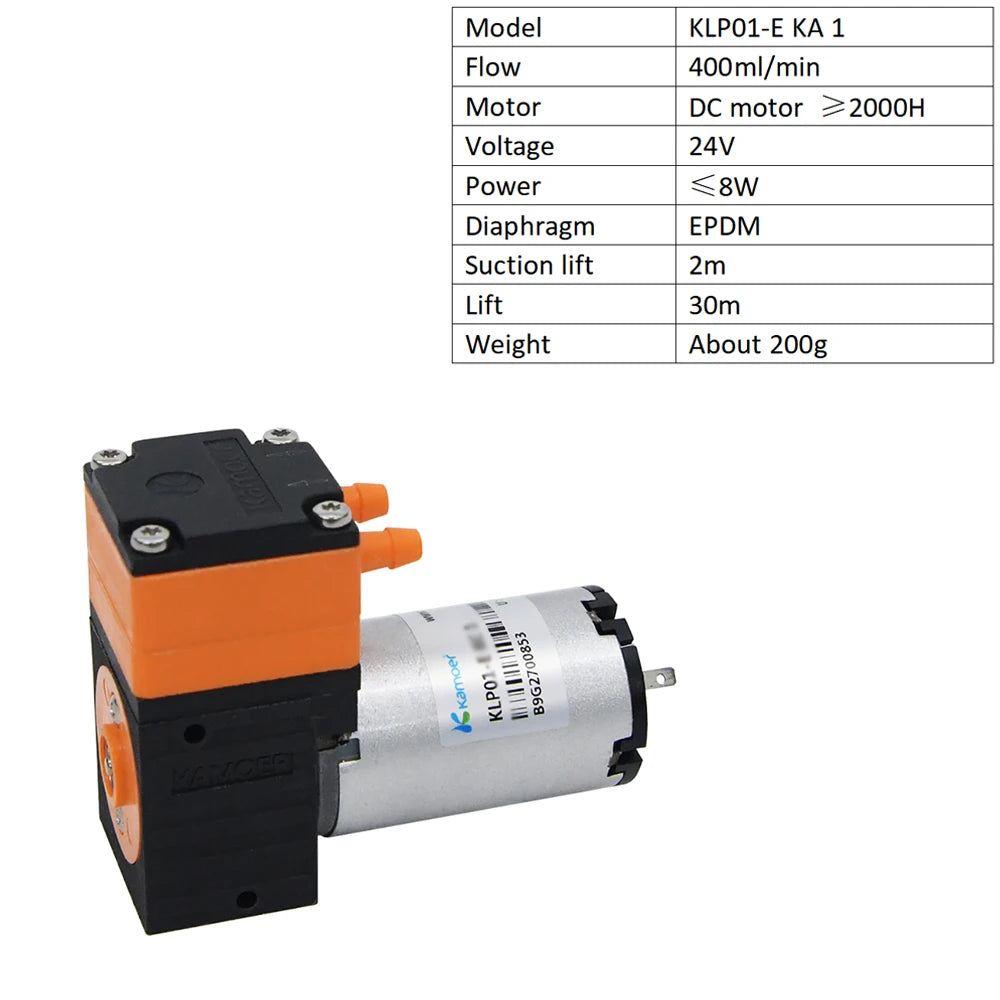 Kamoer 400ml/min KLP01 Mini  High Flow Diaphragm Liquid Pump 12V 24V DC Motor Liquid Pressure 3 Bar 62dB for Lab and Waste Water