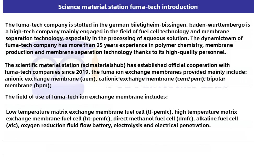 Fumasep FAB-PK-130Anion Exchange Membrane By FuMA-Tech Germany-High Performance for Electrodialysis Electrochemical Applications