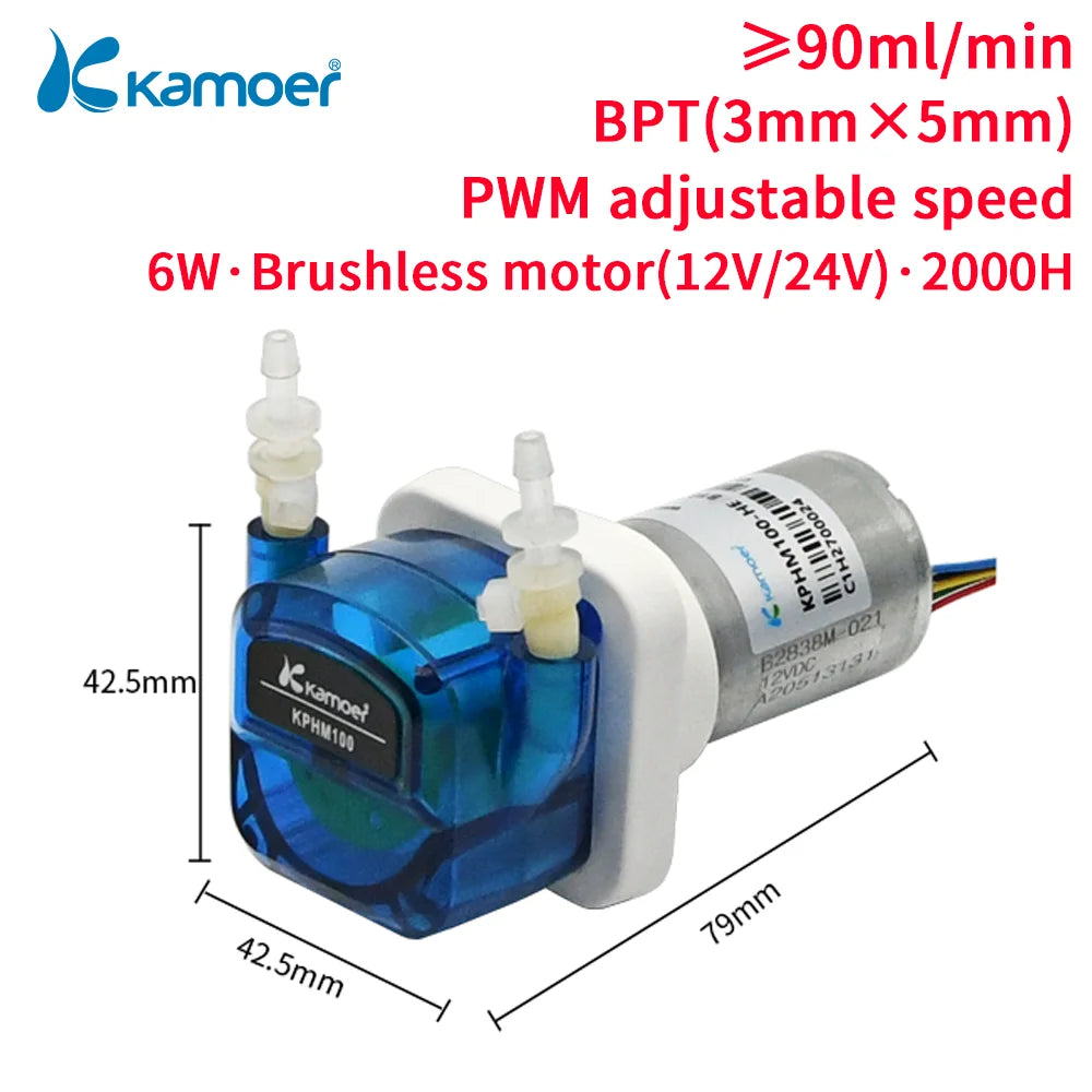 Kamoer 0-180ml/min KPHM100 Peristaltic Pump 24V DC Motor Zero-pollution Self-priming Pump for Lab and Dishwasher