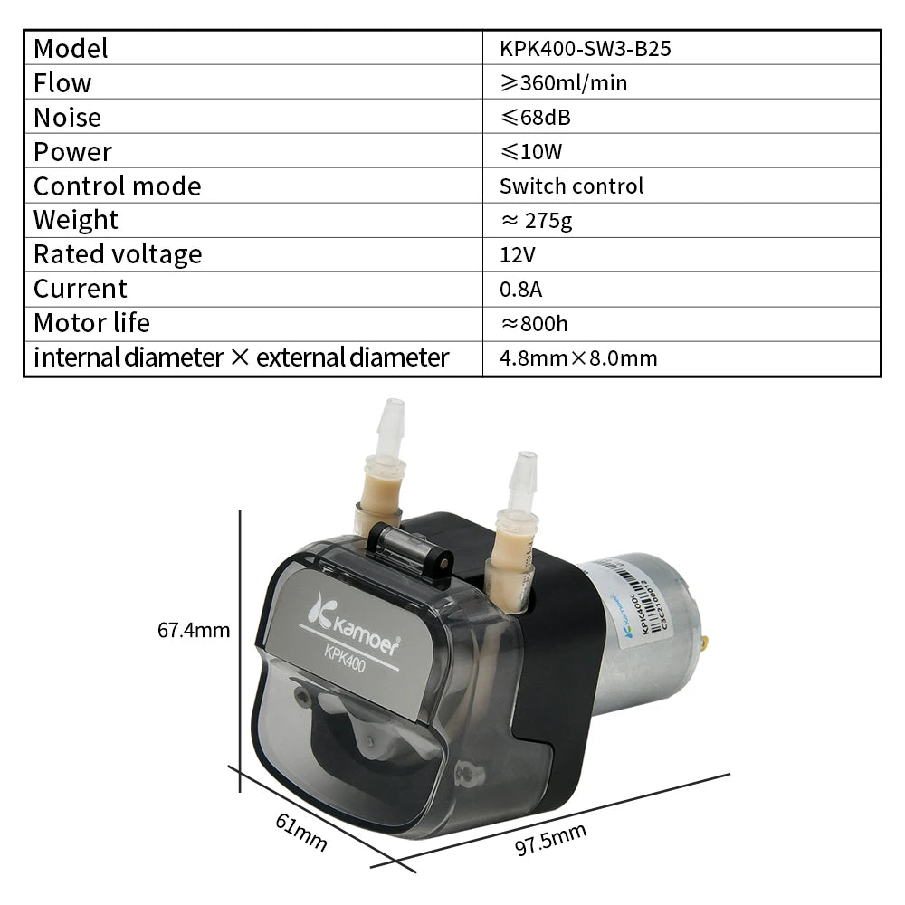 Kamoer 400ml/min KPK400 High Flow Peristaltic Pump 12V 24V DC Motor Self-priming Pump BPT Tubing Dosing Pump for Lab