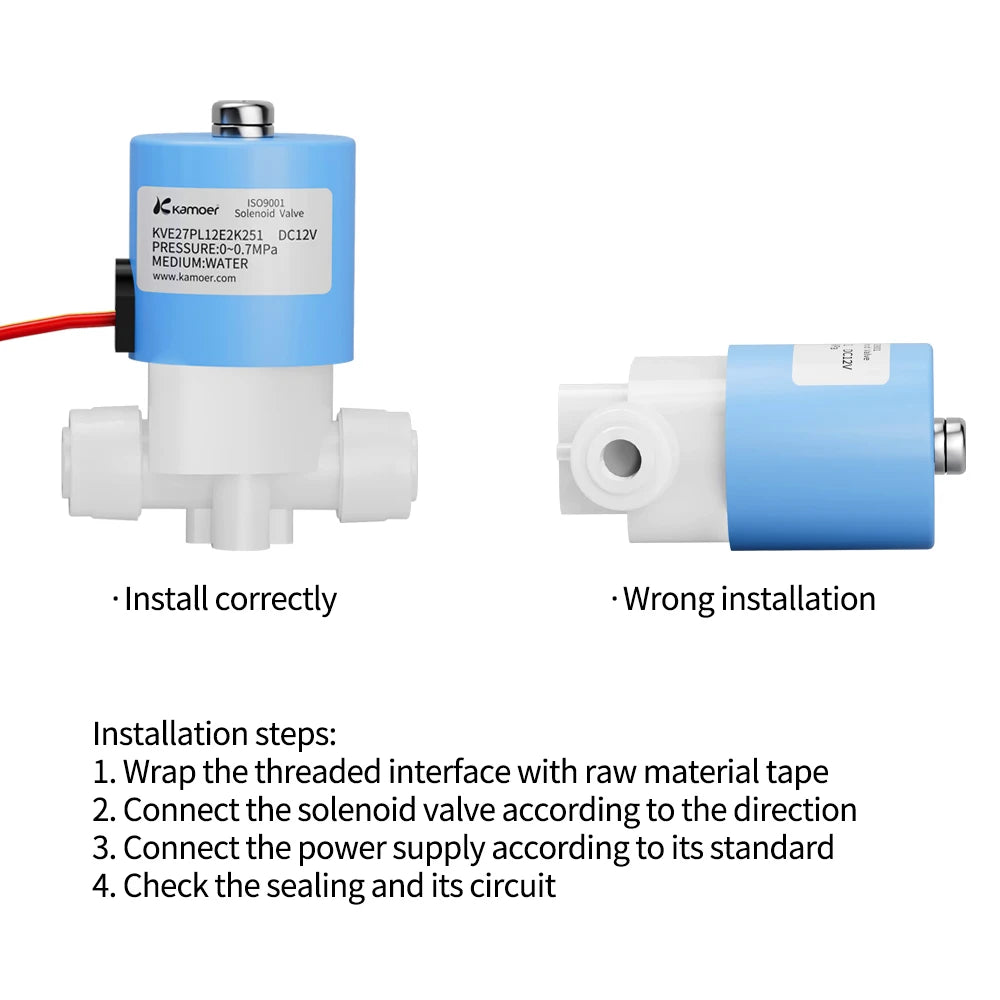 Kamoer 1/4" KVE27 12V Micro Solenoid Valve 24V Water Valve Air Valve Control Valve Normally Closed Solenoid Valve