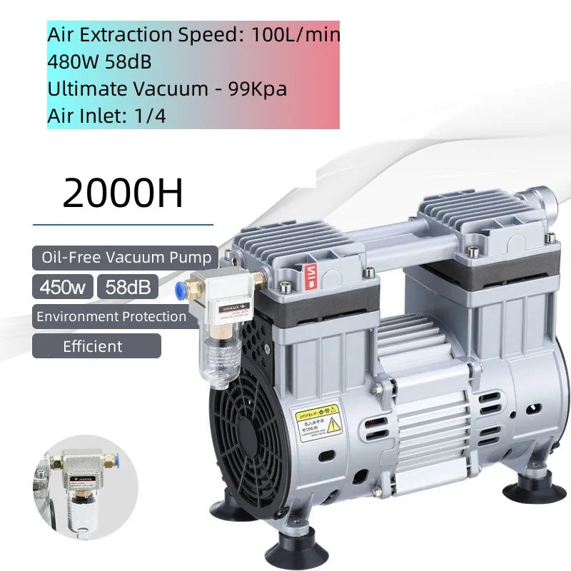 220V Small Oil-Free Silent Vacuum Pump Pumping Laboratory Vacuum Pump Negative Pressure Air Pump Industrial Use
