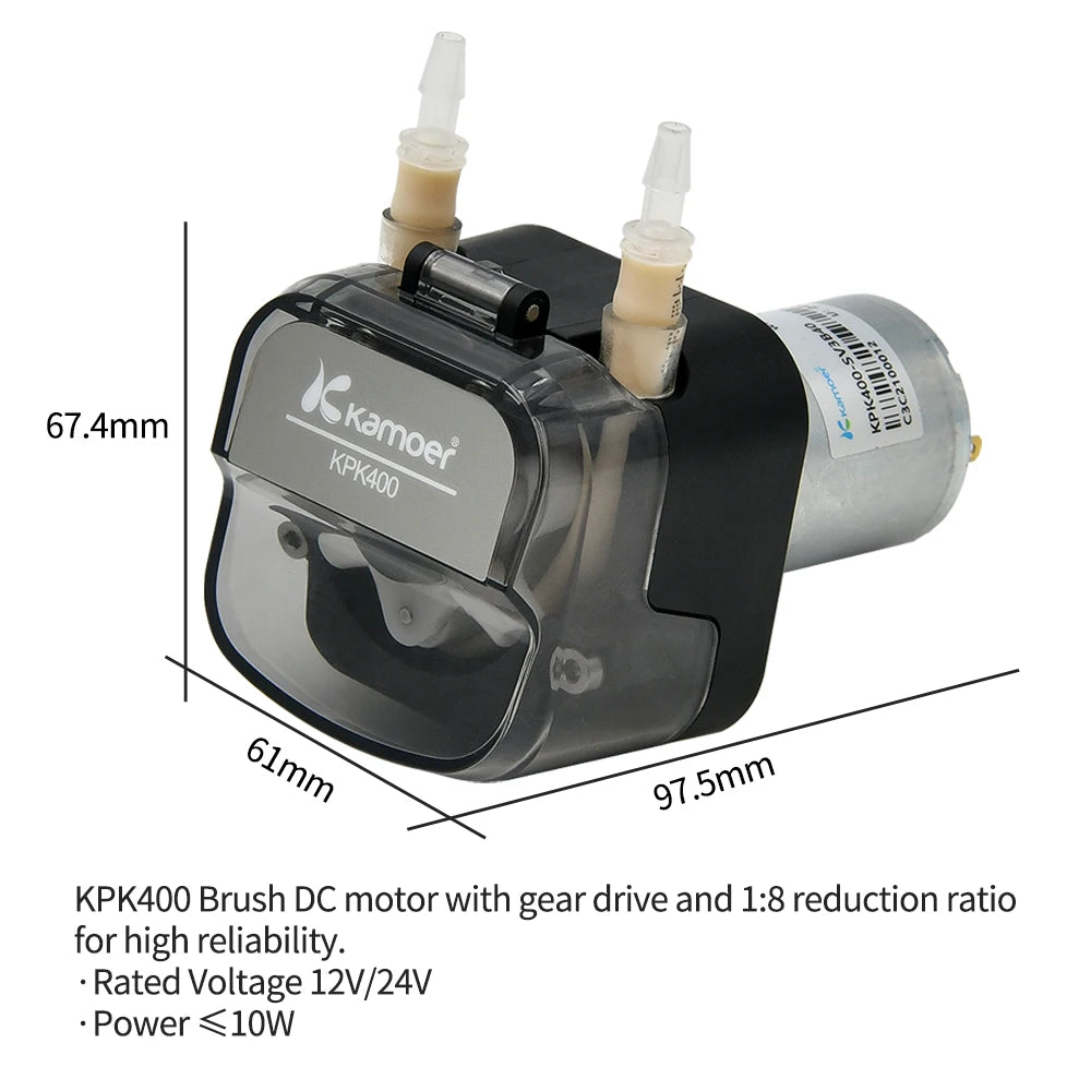 Kamoer 400ml/min KPK400 High Flow Peristaltic Pump 12V 24V DC Motor Self-priming Pump BPT Tubing Dosing Pump for Lab