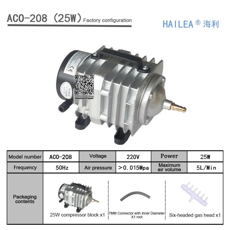 220V Hailea External High Power AC E-magnetic Air Pump Fish Pond Oxygen Pump Compressor for pond Air Aerator Pump ACO-208 308